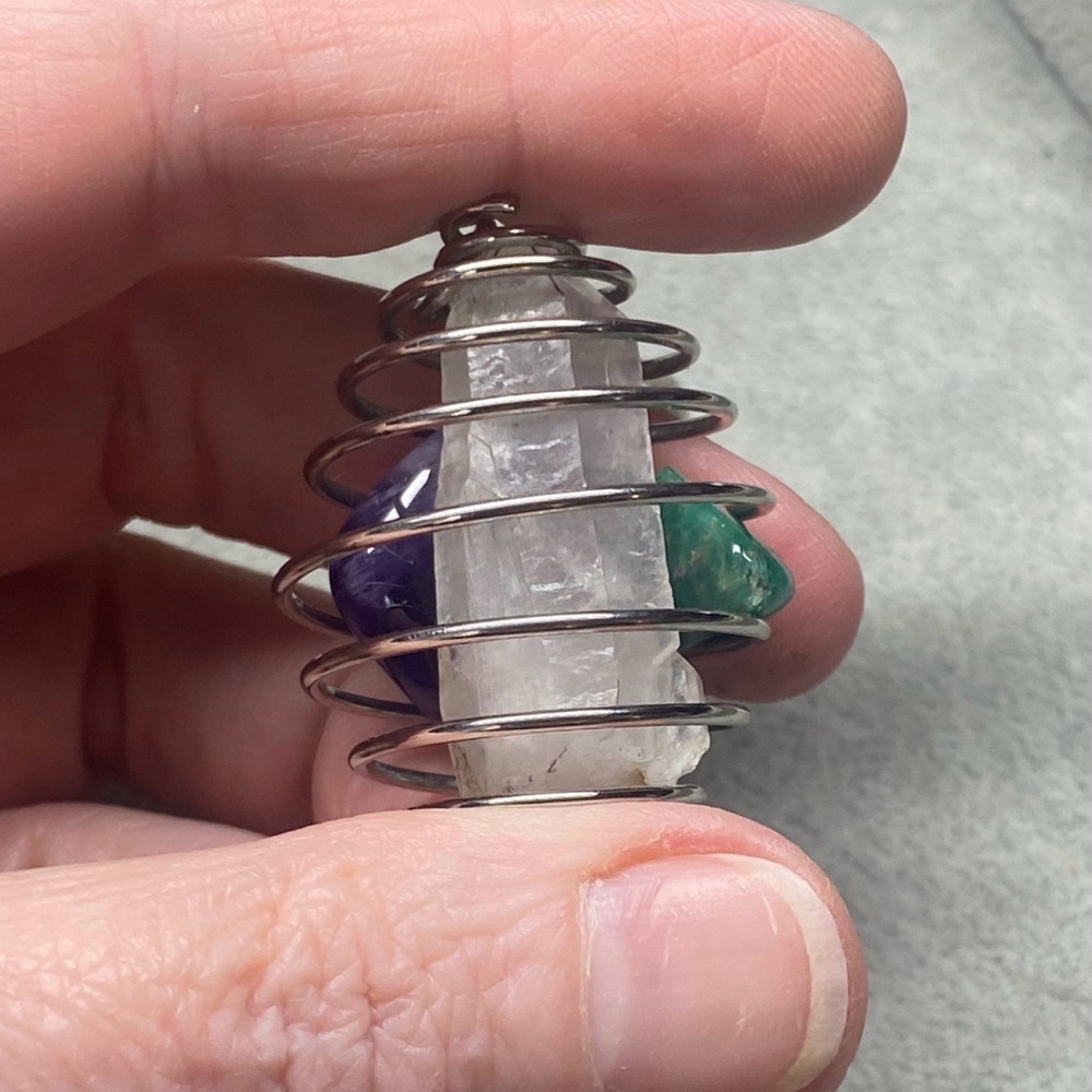 Hand Crafted Gemstone Keychain Clear Quartz Amethyst Amazonite Wire Wrapped - Picture 6 of 12